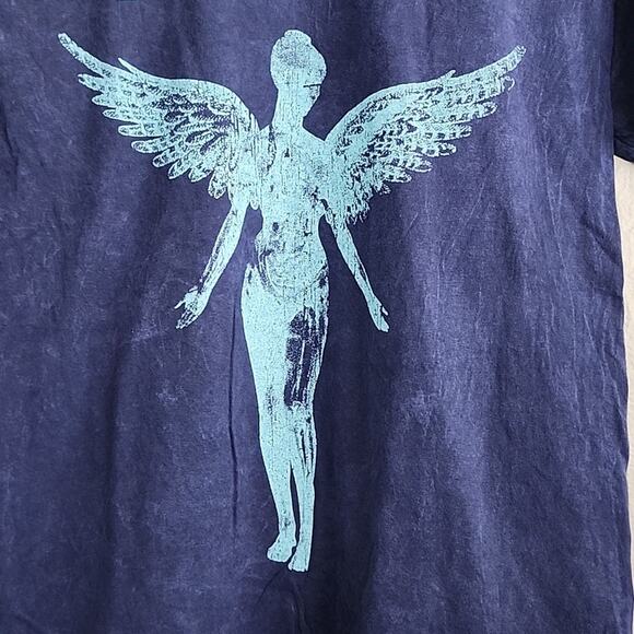 NIRVANA Blue Short Sleeve 100% Cotton Crewneck T-shirt Angel Graphic Top - Picture 7 of 8